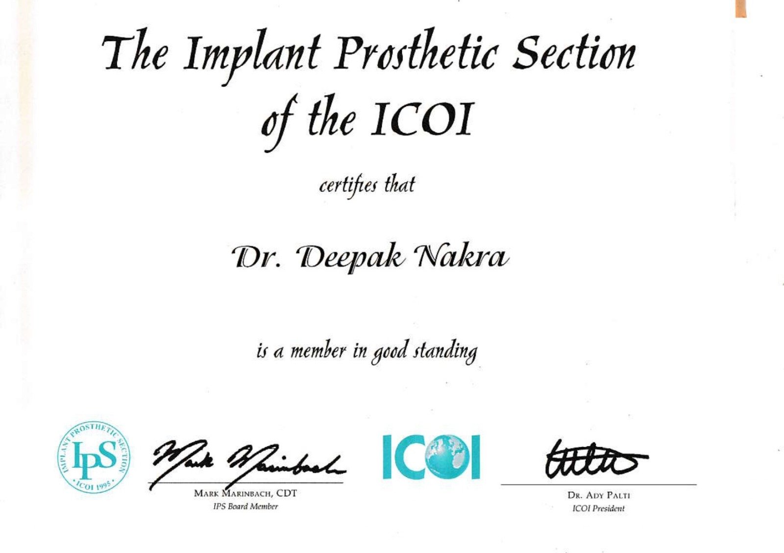 Dr. Deepak Nakra Certificate 3