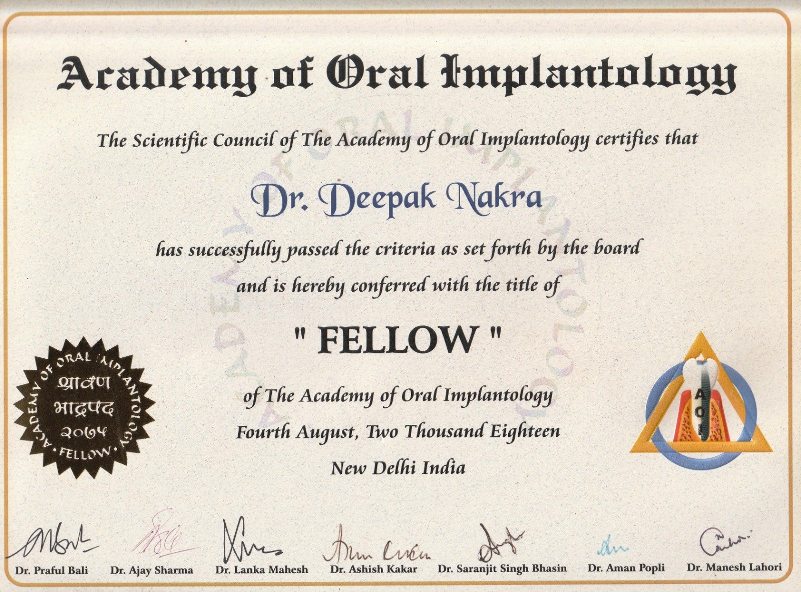 Dr. Deepak Nakra Certificate 4