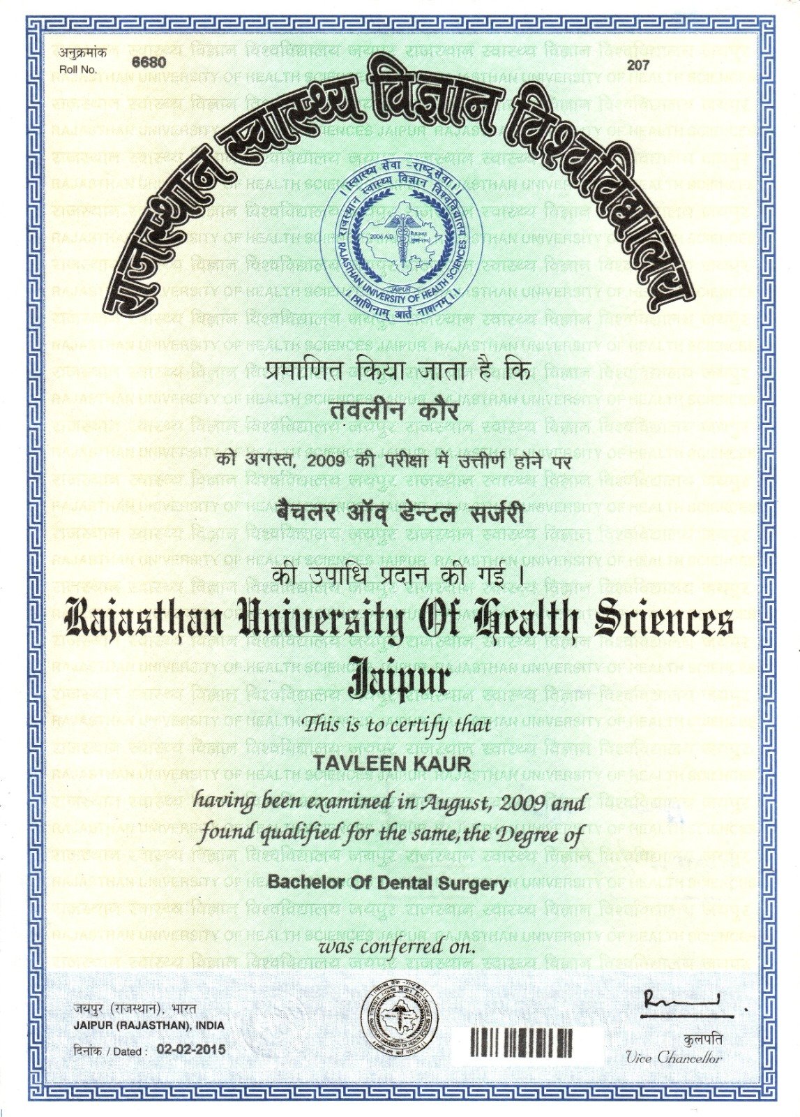 Dr. Tavleen Kaur Certificate 1